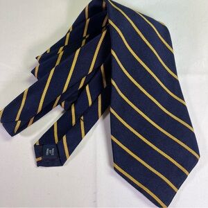 Polo Ralph Lauren Vintage Navy and Gold Striped 100% Silk 4 inch Tie